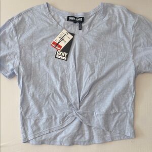 DKNY Size Small Light Blue Twisted Front V-Neck Women's Top NWT